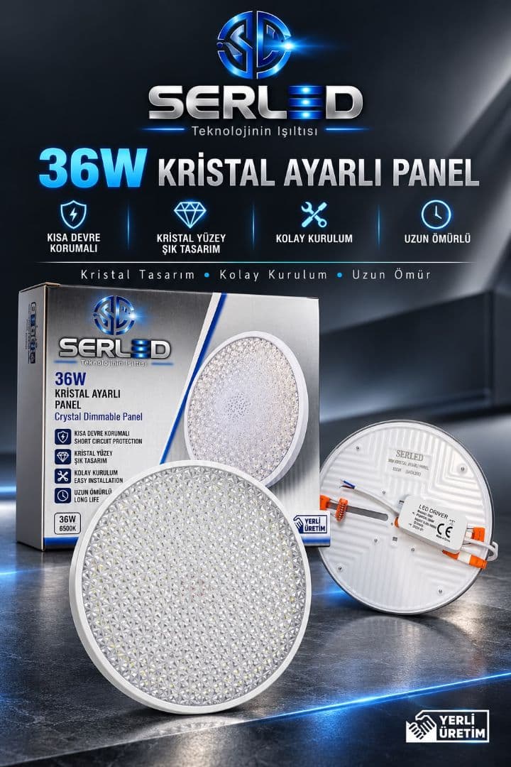 36W KRİSTAL AYARLI PANEL 6500K.BEYAZ IŞIK